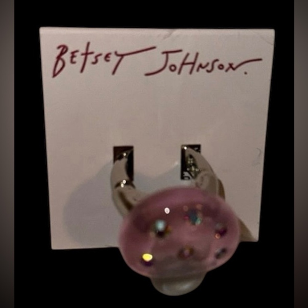 BETSEY JOHNSON Crystal-Studded Boho Acrylic Magic Mushroom Stretch Ring NEW NWT - Picture 4 of 8